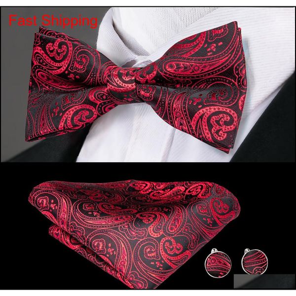 

hi-tie red floral bow tie designer set with handkerchief cufflinks for mens luxury fashion wedding business party lh-789 jp0fw, Black;gray