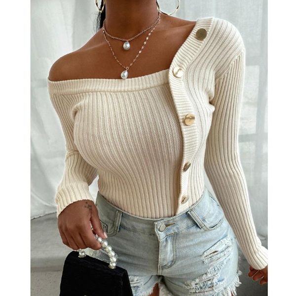 

women fashion button design long sleeve knitted sweater, White;black