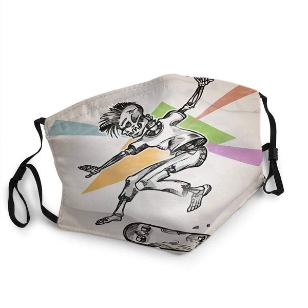 

mouth mask face cover anit dust shield skeleton skater on abstract retro