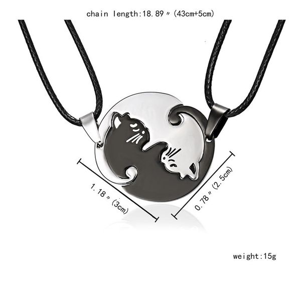 

arrival couples jewelry necklaces black white new couple stainless steel animal cat pendants necklace for lover wholesal eduh, Silver
