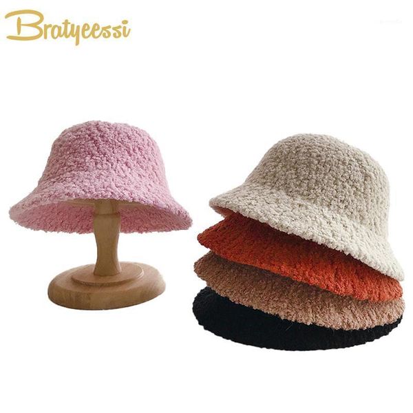 

new kids girls hat cotton spring winter fleece kids cap for girls fashion solid color plush warm bucket hat baby accessories1, Slivery;white