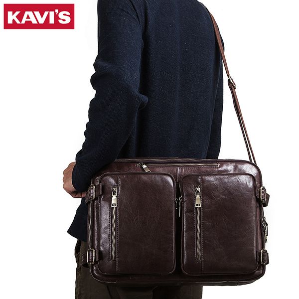 

kavis 2020 multifunctional travel handbag new men backpack genuine cowhide leather tote lapmale bag office high quality