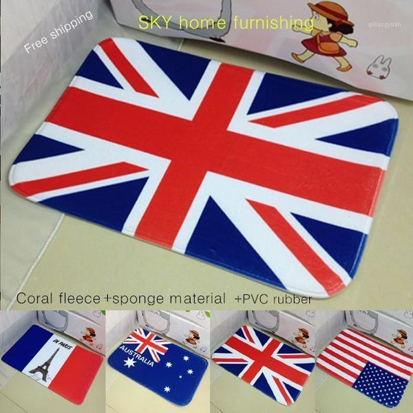 

58*38cm direct selling national flag united states british mat coral fleece+sponge+pvc rubber living bed room home decoration1