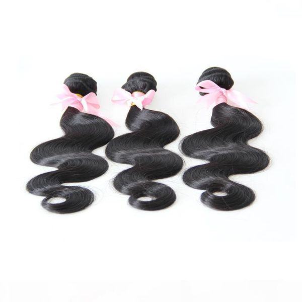 

body wave bundles unprocessed hair weft extension 3pcs human hair weave natural color 1b, Black