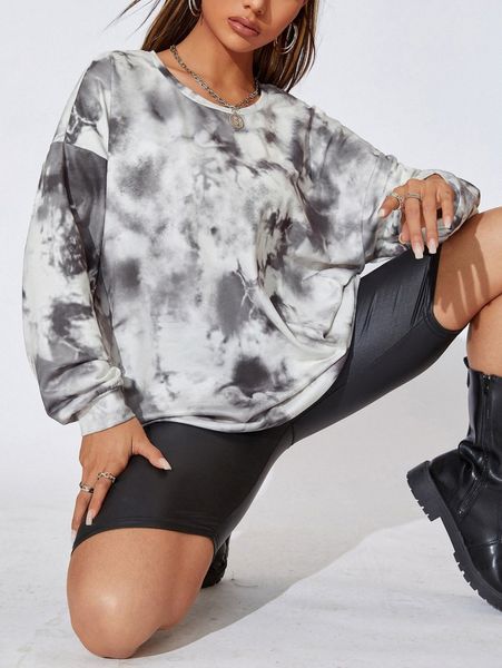 

tie dye drop shoulder oversized sweatshirt q447#, White;black