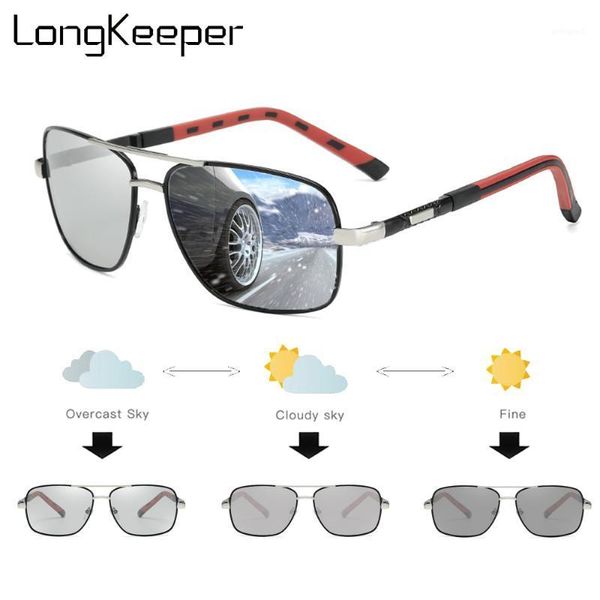 

sunglasses longkeeper classic square pochromic men polarized driving sun glasses black silver pilot eyewear uv400 oculos1, White;black