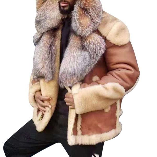 

men's down parkas 2021 mens winter jacket men leather big fur collar coat warm add wool outwear chaquetas hombre, Black