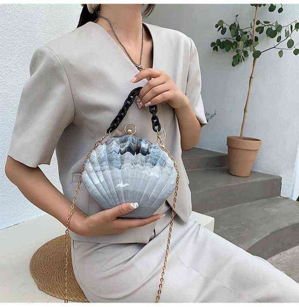 

shopping bags shell shoulder women acrylic cute crossbody chain small tote fashion girl summer new quality designer handbag 220301