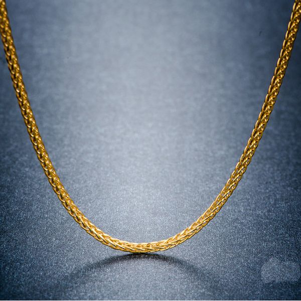 

solid au750 gold necklace chain men's wheat chain necklace 0927, Silver