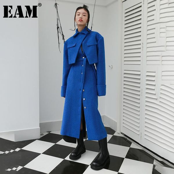 

eam] loose fit big size irregular hollow out woolen coat parkas new long sleeve women fashion tide autumn winter 2021 1dd21761, Black