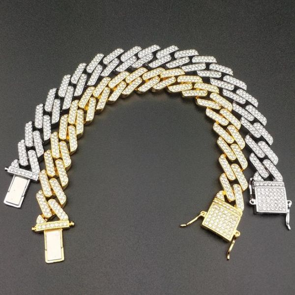 

karopel fashion luxury men's hip hop gold color iced 5a cz bling heavy miami cuban link chain bracelets gift of n jllslt, Black