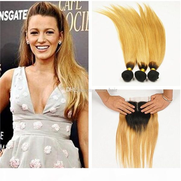 

peruvian virgin honey blonde hair bundles with lace closure bright blonde lace closure with bundles ombre hair weave 1b 27 hair with closure, Black;brown