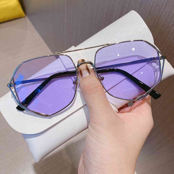 

sunglasses ocean film large frame women's plain face irregular street shooting double beam metal glasses, White;black