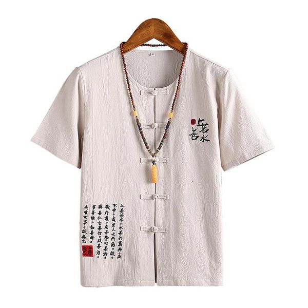 

chinese style cotton t shirt men short sleeve vintage casual mens t shirts buckle summer fashion man t-shirt, White;black