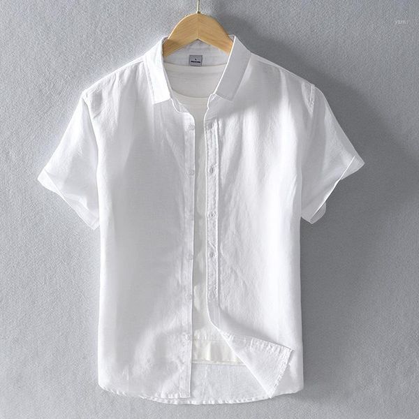 

2020 summer new linen good quality camisa manga corta hombre1, White;black