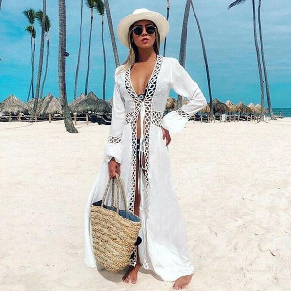 

summer long maxi cardigan beach dress women chiffon cover up swimwear bathing suit beach dress cover-ups, White;black