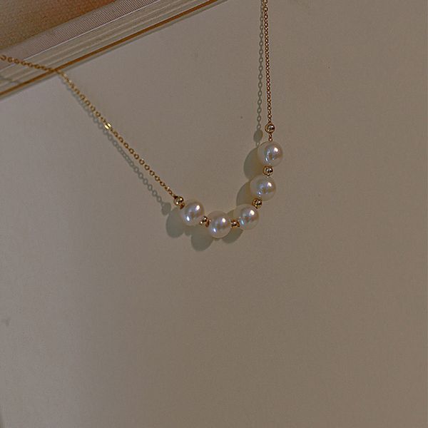 

925 sterling silver pearl beads necklace female light luxury golden clavicle chain wholesale