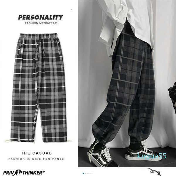 Privathinker Pantaloni Harem Casual Scozzesi da Uomo Coreano Pantaloni Larghi alla Caviglia da Uomo Harajuku Streetwear Abbigliamento Maschile