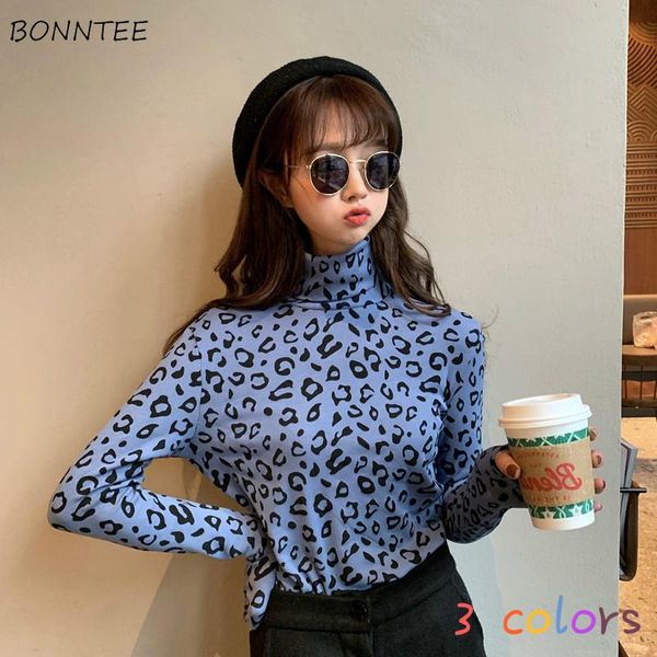 

women's t-shirt long sleeve t-shirts women vintage turtleneck leopard tees lady design ins all-match college retro 2021 slim temperamen, White