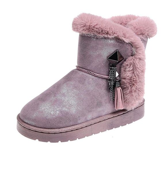 

2020new winter warm snow boots pink flat round head ladies flat snow boots non-slip fur ladies winter size35-41, Black