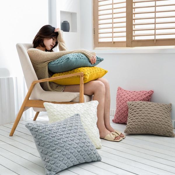 

pillow case design knitting throw pillowcases with button brief soft pure color knitted sofa cushion cover home decor