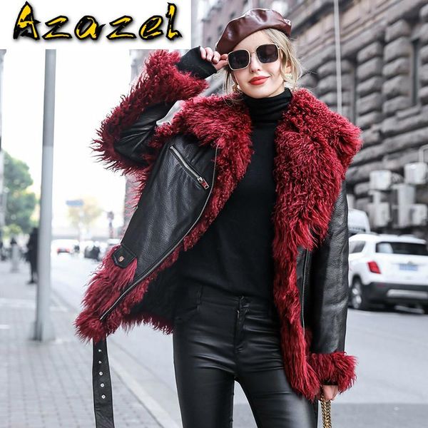 

women's fur & faux natural real female genuine leather jacket winter women clothes 2021 sheep collar sheepskin down coat zt4967, Black