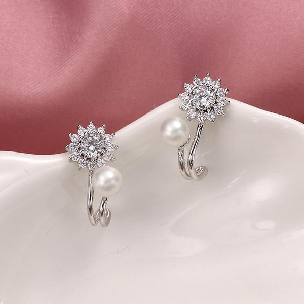

weimanjingdian white gold color cubic zirconia cz crystal flower and shell pearl earring wedding bridal bridesmaid jewelry, Silver