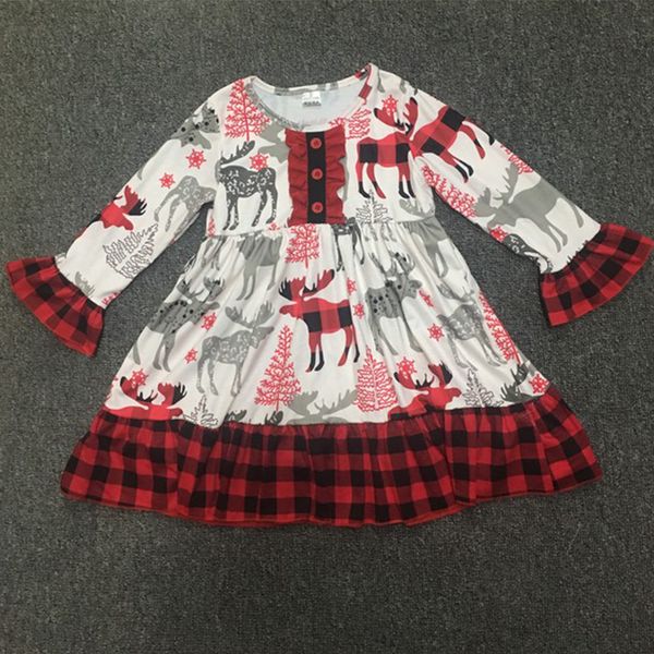 

conice nini autumn baby dress long sleeve infant dress toddler girls princess dress dot christmas elk print baby girls clothing 1027, Red;yellow