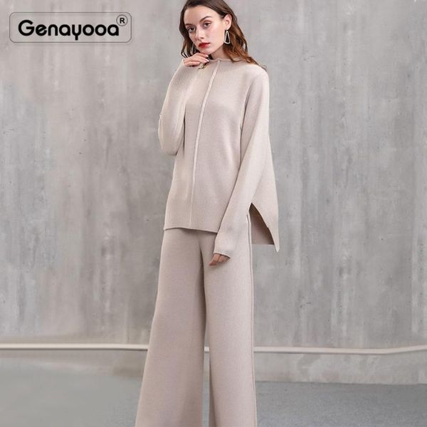 Abito a due pezzi Genayooa tuta in cashmere di alta qualità set invernale da donna pantaloni 2 maglione + pantaloni Office Lady coreano