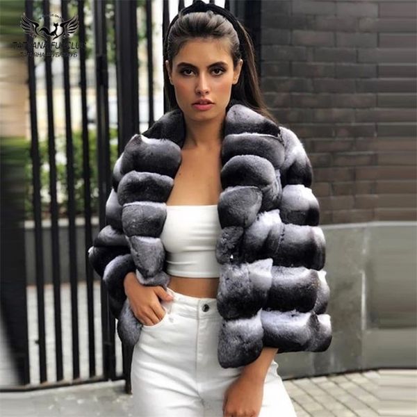 

natural short genuine rex rabbit fur jackets with fur collar winter warm overcoats natural chinchilla color real fur coats 201212, Black