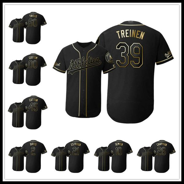 

oakland athletics men women youth 26 matt chapman 3 khris davis flex base 2019 golden edition baseball jersey, Black