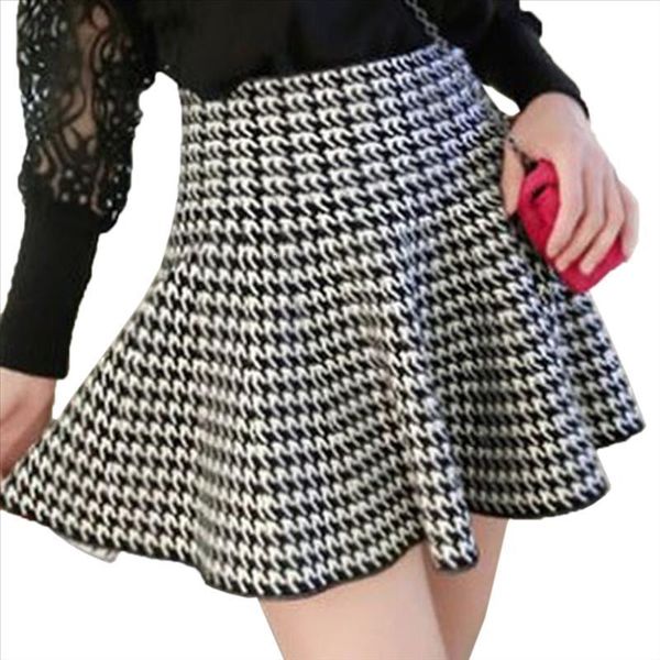 

singwing autumn winter women's stretch natural waist plain skater flared pleated skirts women casual ball gown short skirt, Black