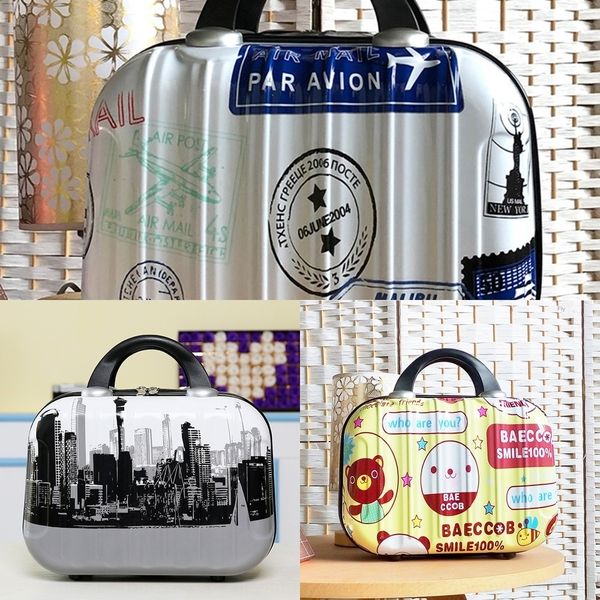 

yvwrf portable bagcosmetic 14-inch color painting series cute storage case bagstyle scratch-resistant storage bag abs travel frosted cosmeti