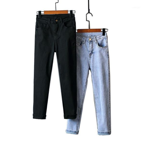 

women's jeans high waist cotton full length straight women's summer and autumn 2021 wash thin slim cigarette trousers women1, Blue