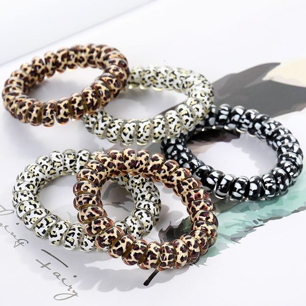 

wire gum women cord girl coil telephone ties girls elastic hair bands ring rope leopard print bracelet stretchy hainole