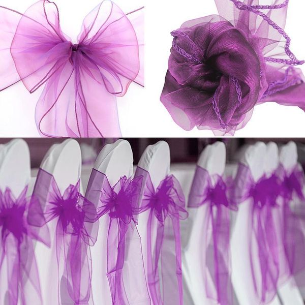 

50pcs/lot sheer ribbon organza wedding decorations chair sashes belt knot chair covers bow bands ties chairs decoration jllhmz