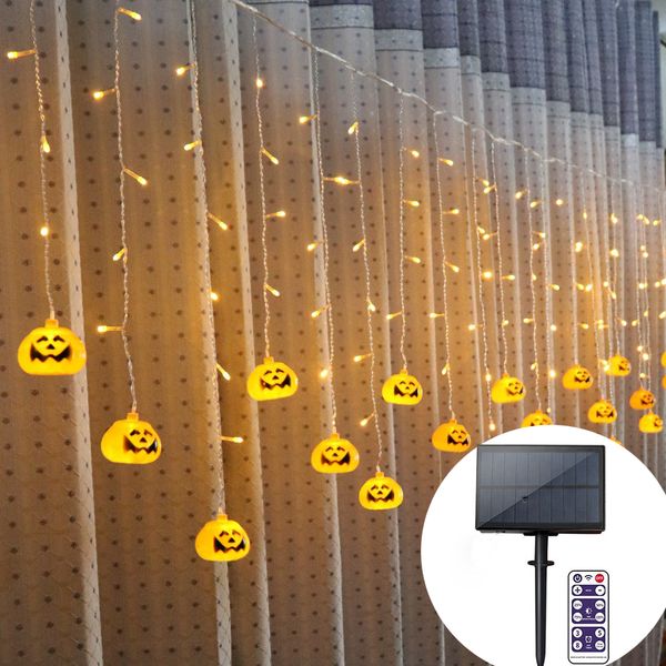 

2021 new 3.5m solar powered string led pumpkin curtain lights for outdoor patio garden gate halloween decor 4kq1
