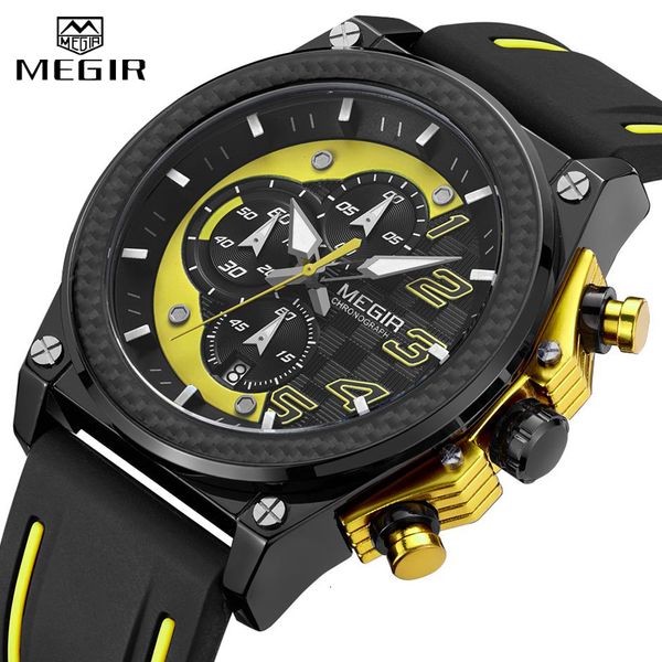 

megir men's brand silicone strap fashion sports watch men's casual waterproof shockproof quartz watch chronograph, Slivery;brown