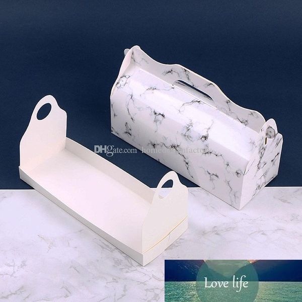 Elegante scatola per rotoli di torta di design in marmo con manico Swiss Roll Bakery Packaging Box all'ingrosso