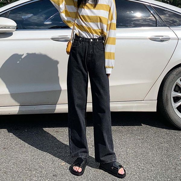 

wide leg jeans woman high waisted denim pants loose plus size ladies trousers black pantalon jean femme casual1, Blue