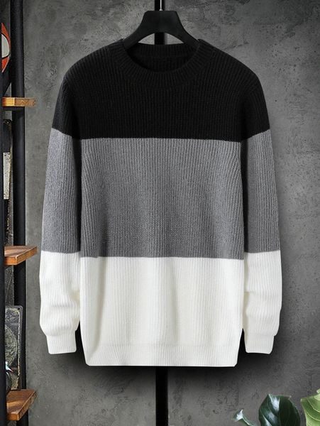 

men color block ribbed knit sweater j4hq#, White;black