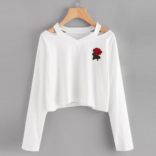 

cropped 2020 holes harajuku women sweatshirt long sleeve black rose long sleeve jumper pullover kpop moletom sudaderas mujer