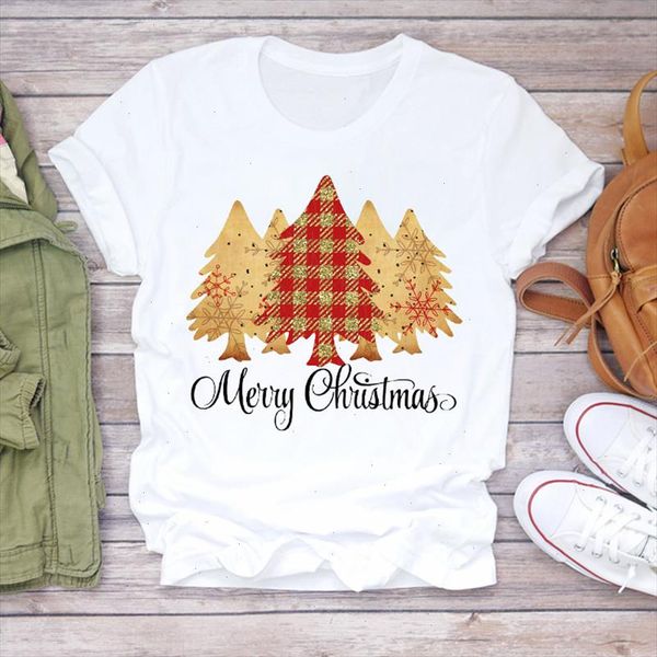 

women christmas plaid tree fashion trend 90s clothes holiday print lady tshirt ladies graphic t shirts female tee t shirt, White
