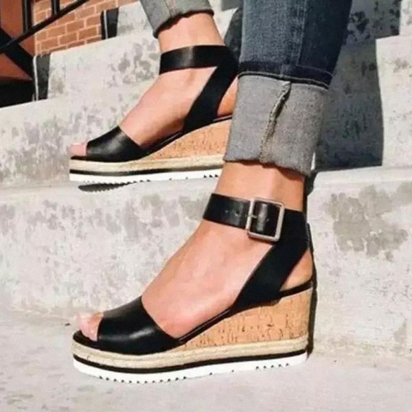 

2020 retro womens fashion open toe ankle platform wedges shoes ladies roman sandals wedges shoes mujer 35-43 #en0m