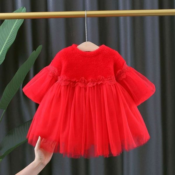 

autumn girls' new 2941 and clothing winter girl's baby korean sle thickened drs children's princs plush skirt, Red;yellow
