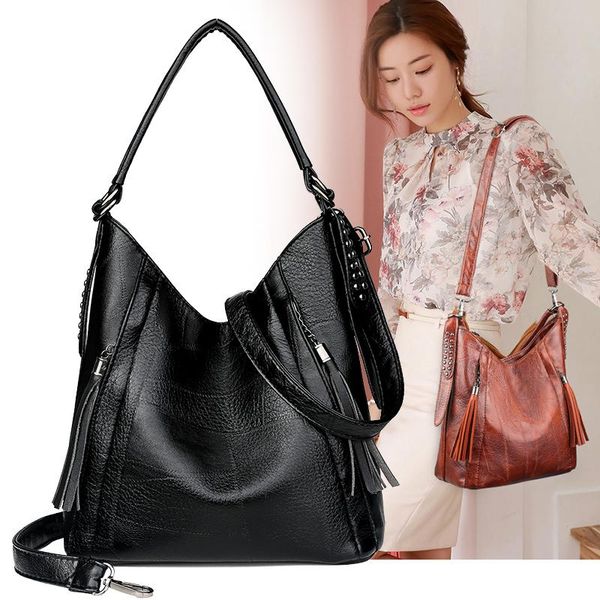 

2020 black large women shoulder bag female hobos tote bags big patchwork soft pu leather lady messenger bucket bags