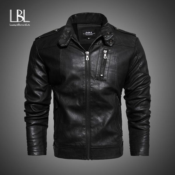 

2019 fashion brand clothes men's leather jacket casual solid leather jackets stand collar windbreaker zipper leather jacket men 1027, Black;brown