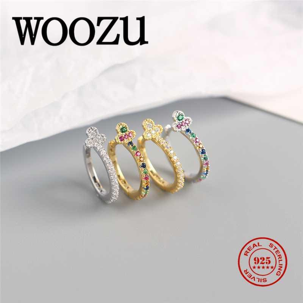 

woozu real 925 sterling silver korean colored zircon clover hoop earring for fashion women bohemia punk flowers jewelry gift1, Golden;silver