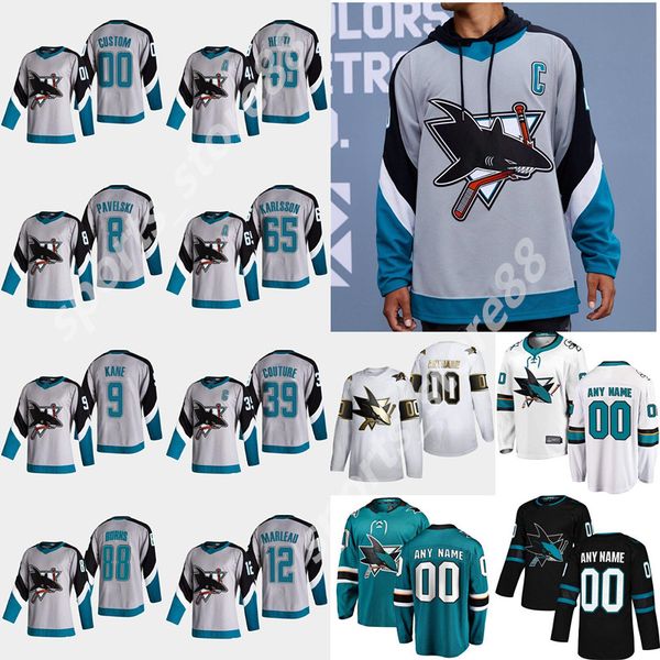 

san jose sharks 2021 88 brent burns 65 erik karlsson 19 thornton 9 evander kane 48 hertl green white hockey jerseys custom stitched, Black;red