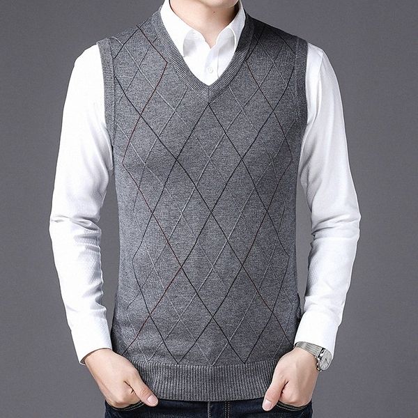

men's vest sweater knitted plaid stylish vintage style sleeveless sweater cardigans v neck fall winter wine gray light gray 90rr#, White;black